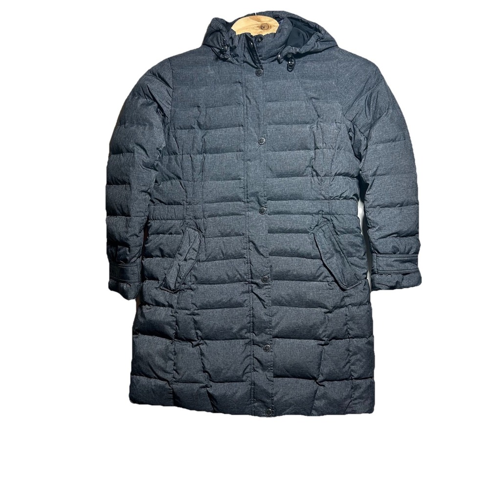 Lands' End Down Puffer Coat Women XL 18 Gray Hooded Quilted Mid‎ Length